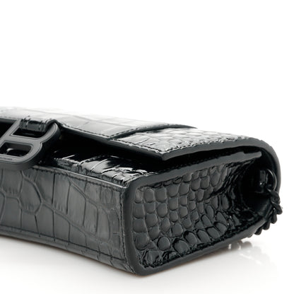 Balenciaga Shiny Calfskin Monochrome Crocodile Embossed Hourglass Chain Bag Black 11 of 11