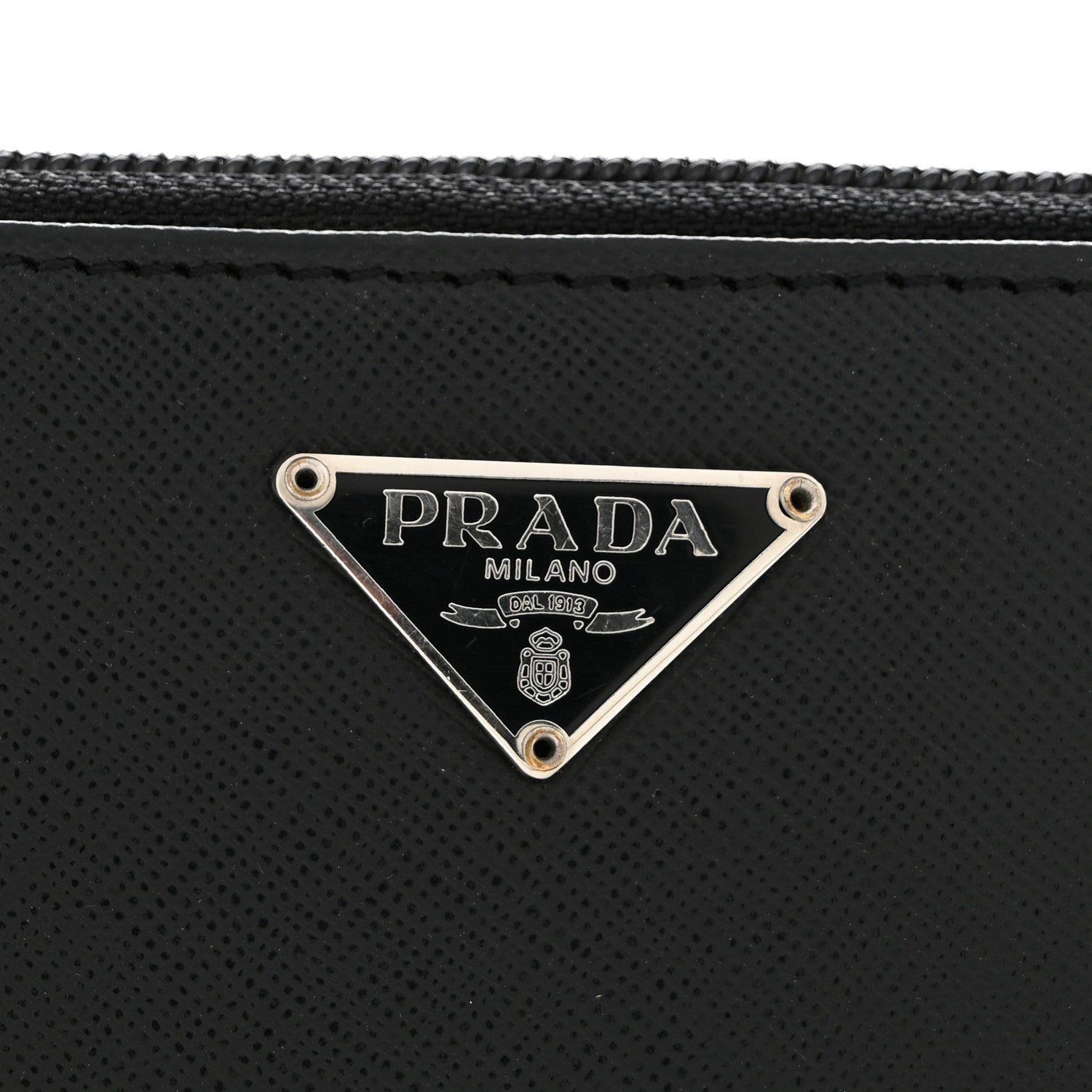 Prada Saffiano Triangle Zip Around Wallet Black 10 of 11