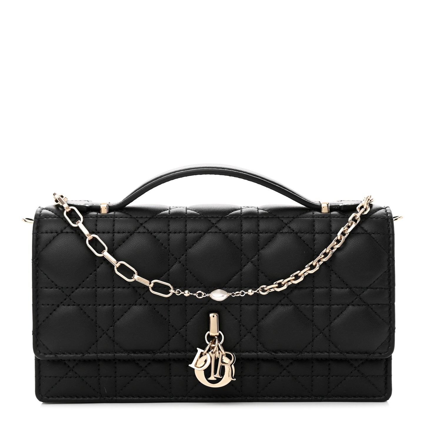 Lambskin Cannage Mini My Dior Top Handle Clutch Black