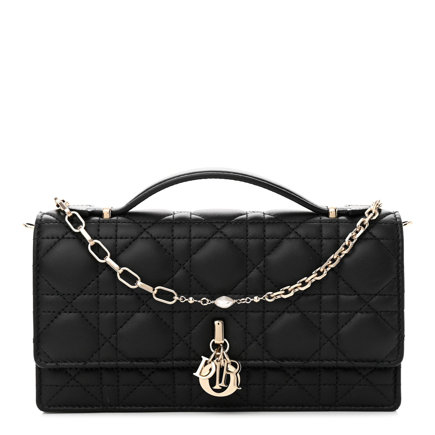 Christian Dior Lambskin Cannage Mini My Dior Top Handle Clutch Black 1 of 11