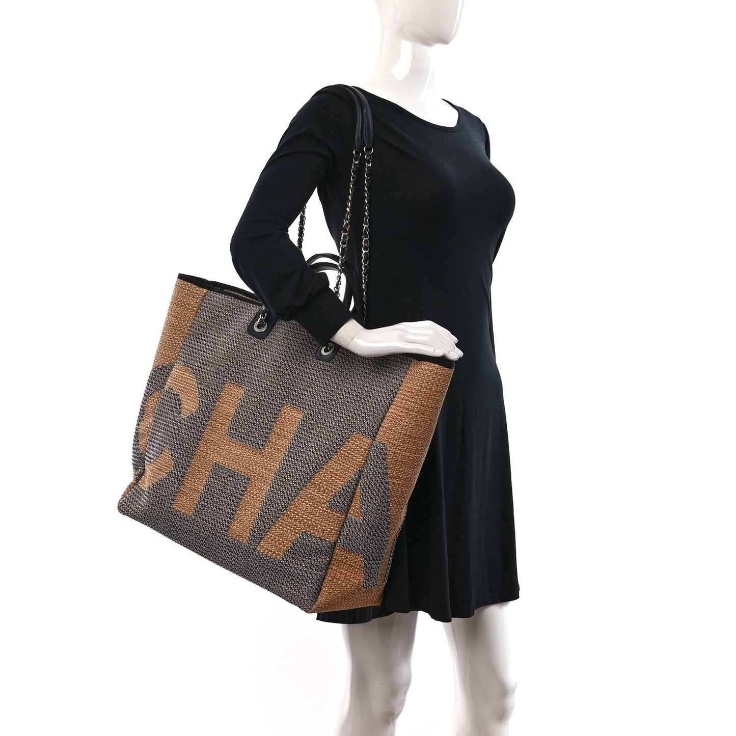 Mixed Fibers Large Maxi Shopping Bag Blue Beige