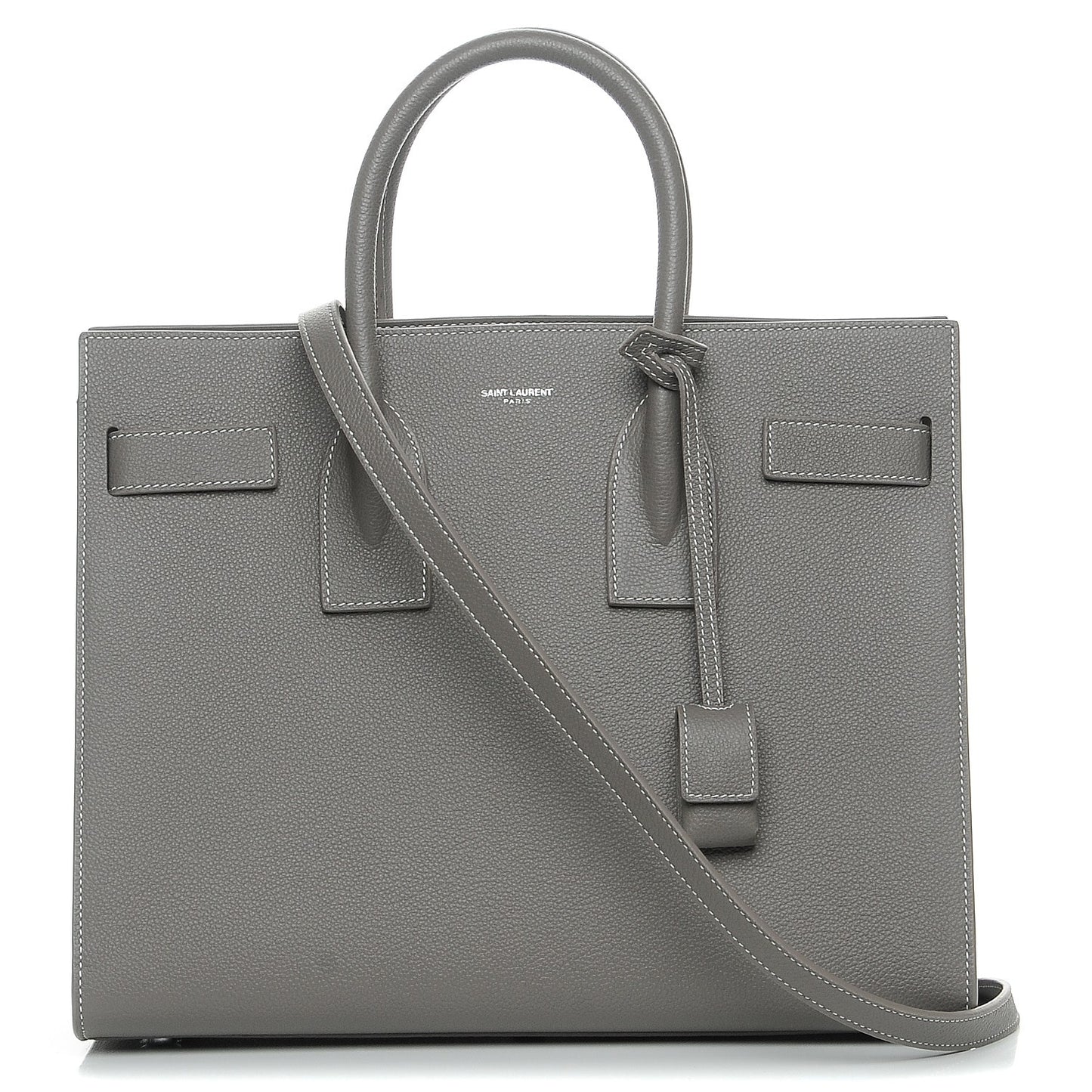 Grained Calfskin Topstitch Small Sac De Jour Grey