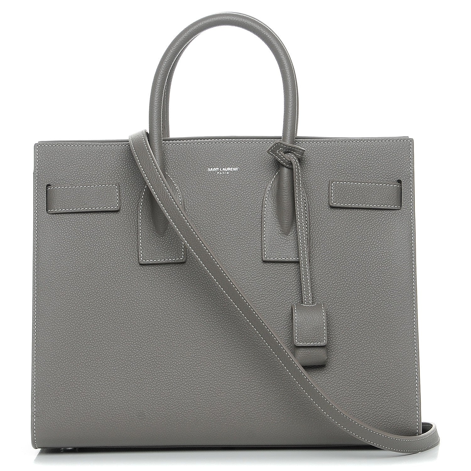 Saint Laurent Grained Calfskin Topstitch Small Sac De Jour Grey 1 of 8