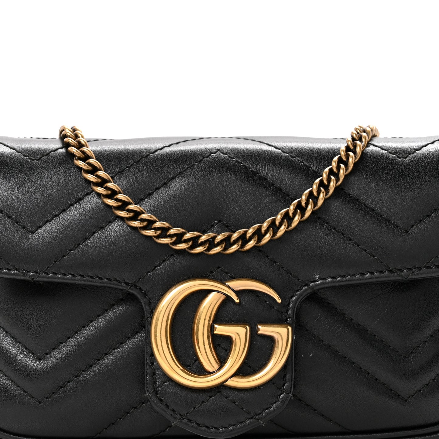 Calfskin Matelasse Super Mini GG Marmont Shoulder Bag Black