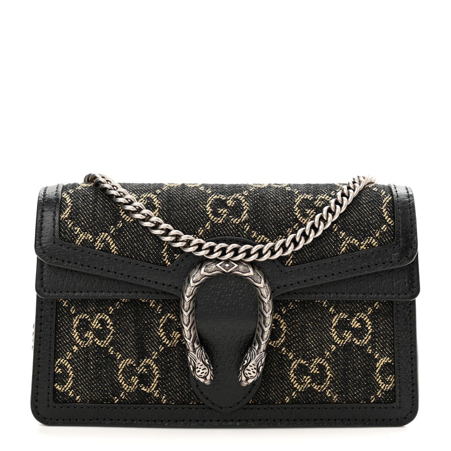 Jacquard Black Denim GG Monogram Super Mini Dionysus Shoulder Bag Black Ivory