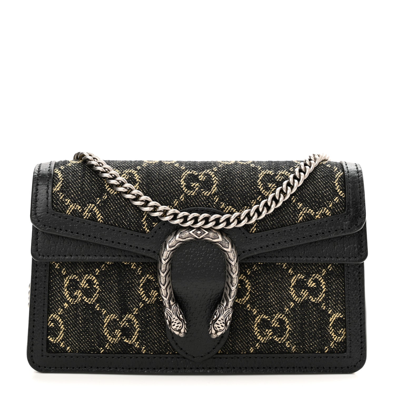 Gucci Jacquard Black Denim GG Monogram Super Mini Dionysus Shoulder Bag Black Ivory 1 of 9