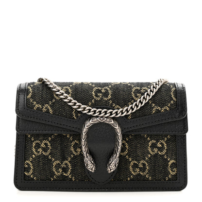 Gucci Jacquard Black Denim GG Monogram Super Mini Dionysus Shoulder Bag Black Ivory 1 of 9
