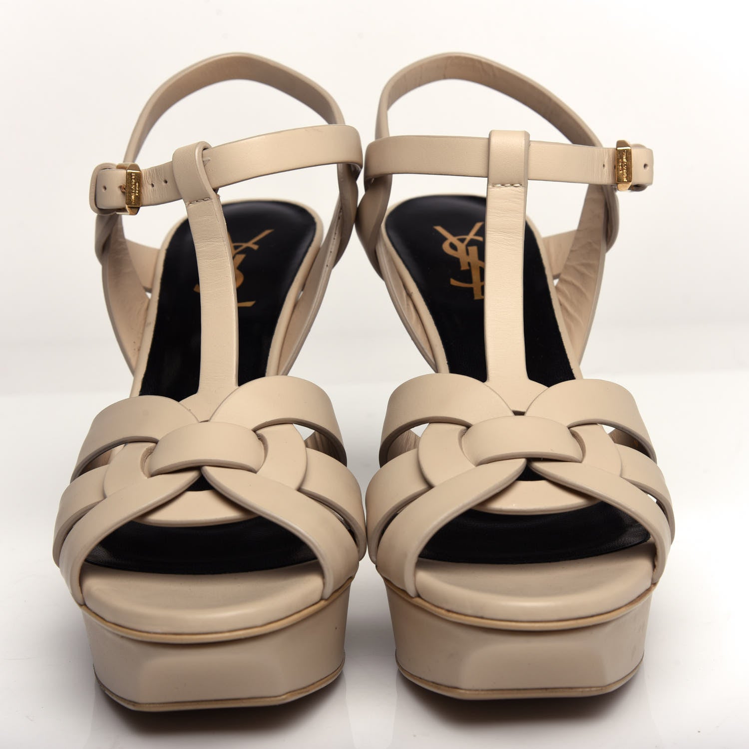 Saint Laurent Calfskin Tribute 75 Platform Sandals 38 Nude Powder 5 of 12