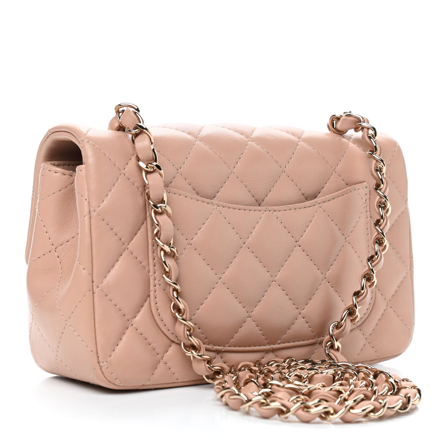 Lambskin Quilted Mini Rectangular Flap Beige