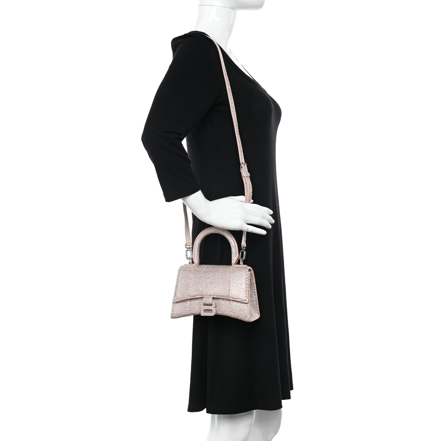 Strass Suede Hourglass Top Handle Bag XS Rose Gold