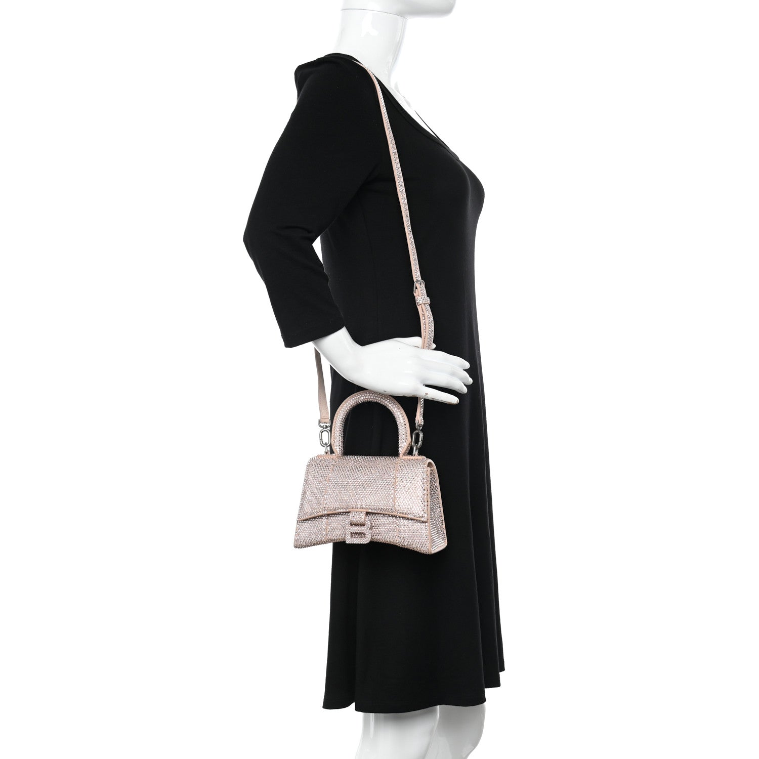 Balenciaga Strass Suede Hourglass Top Handle Bag XS Rose Gold 2 of 15