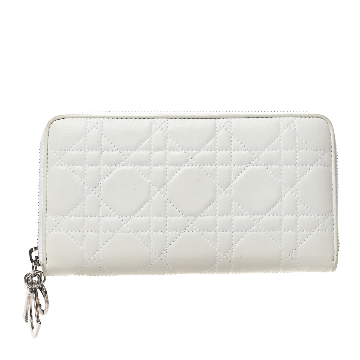 Lambskin Cannage Lady Dior Zip Wallet White