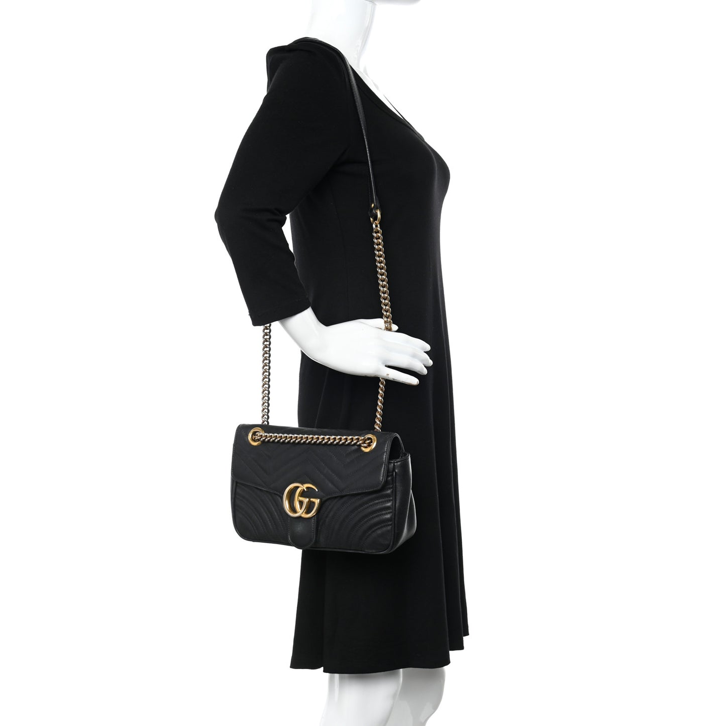 Calfskin Matelasse Small GG Marmont Shoulder Bag Black