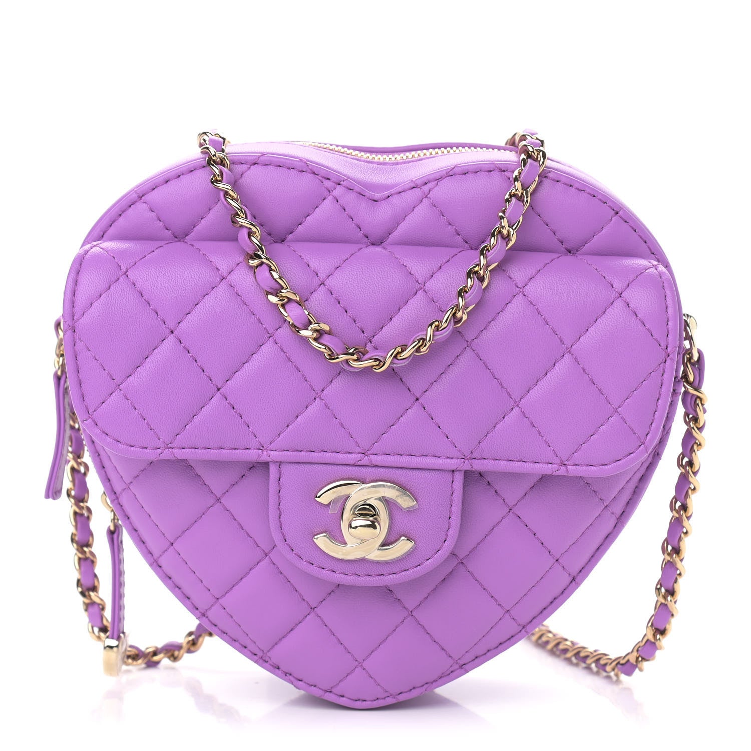 Chanel Lambskin Quilted CC In Love Heart Bag Purple 1 of 11