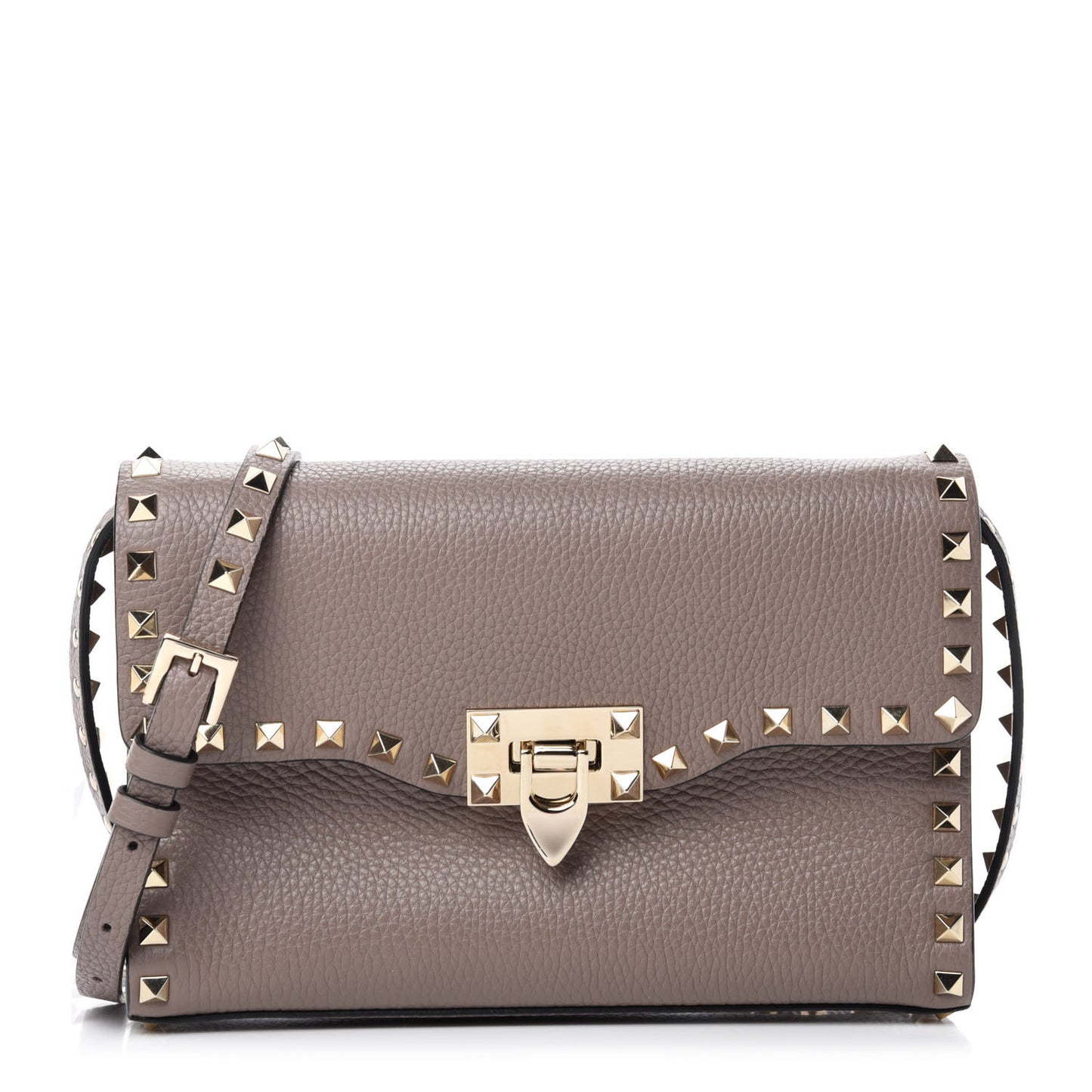 Pebbled Calfskin Medium Rockstud Flip Lock Crossbody Bag Clay