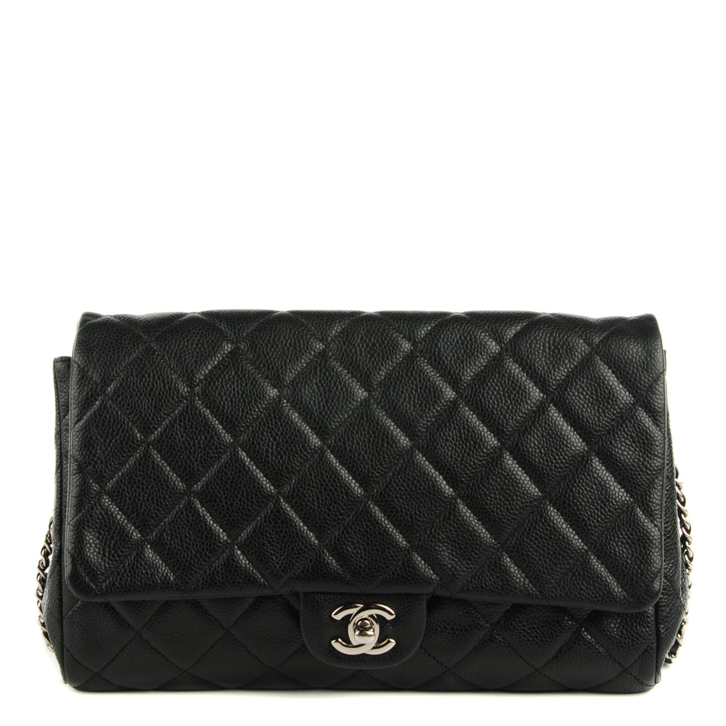 Caviar Quilted Clutch With Chain Flap Black