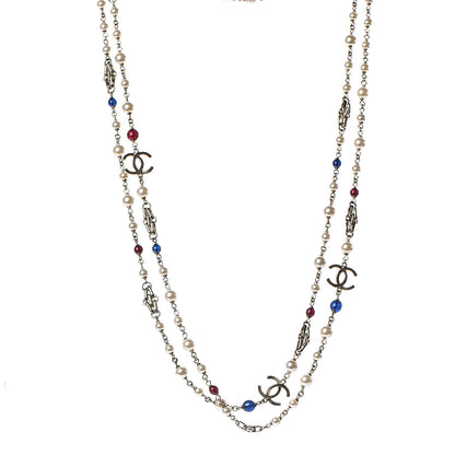 Chanel Pearl Bead CC Long Necklace Gold Red Blue 1 of 6