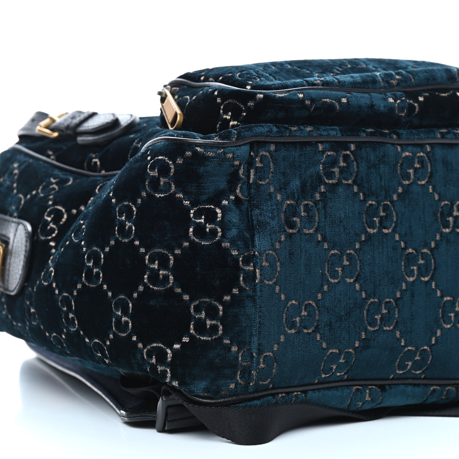 Gucci Velvet GG Monogram Textured Calfskin Web Small Double Buckle Backpack Blue Beige Black 8 of 9