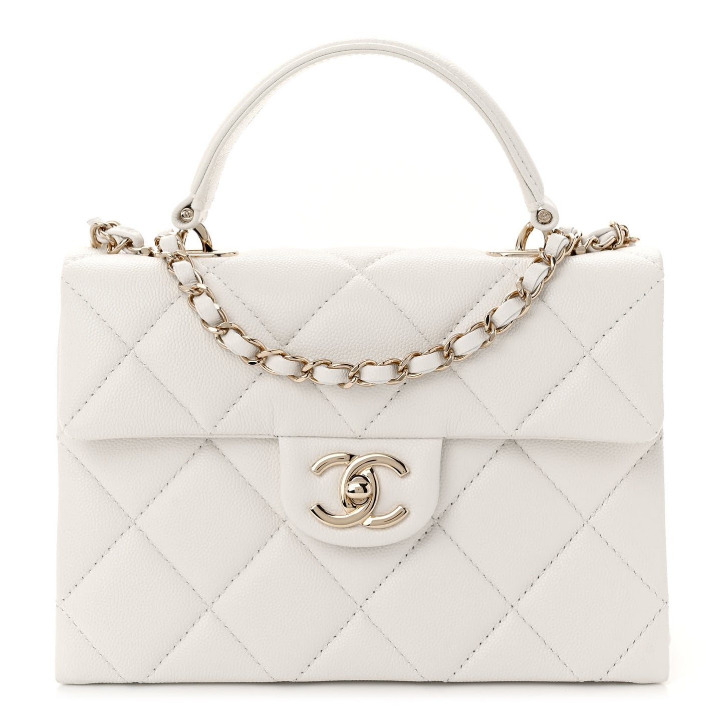Caviar Quilted Mini Retro Twist Top Handle Flap White