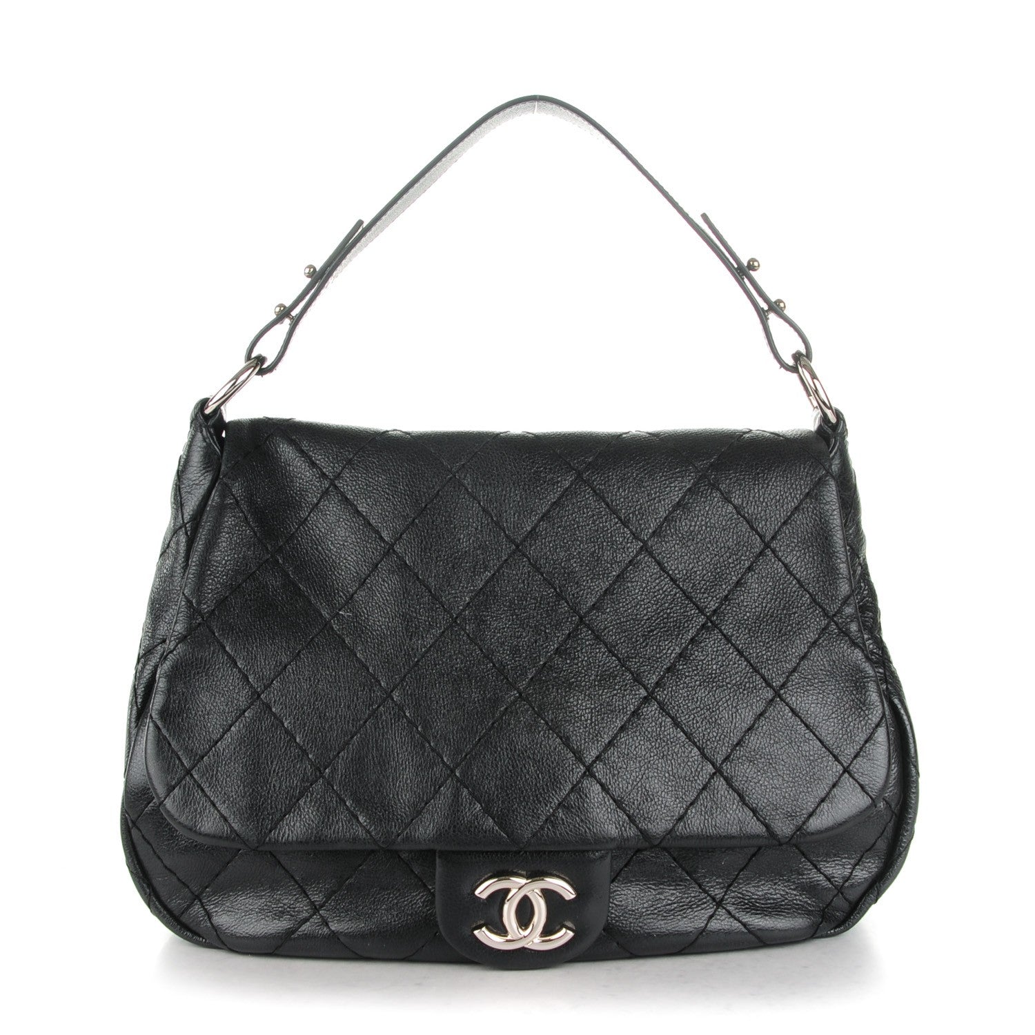 Chanel Glazed Calfskin XL On The Road Flap Black 1 of 8