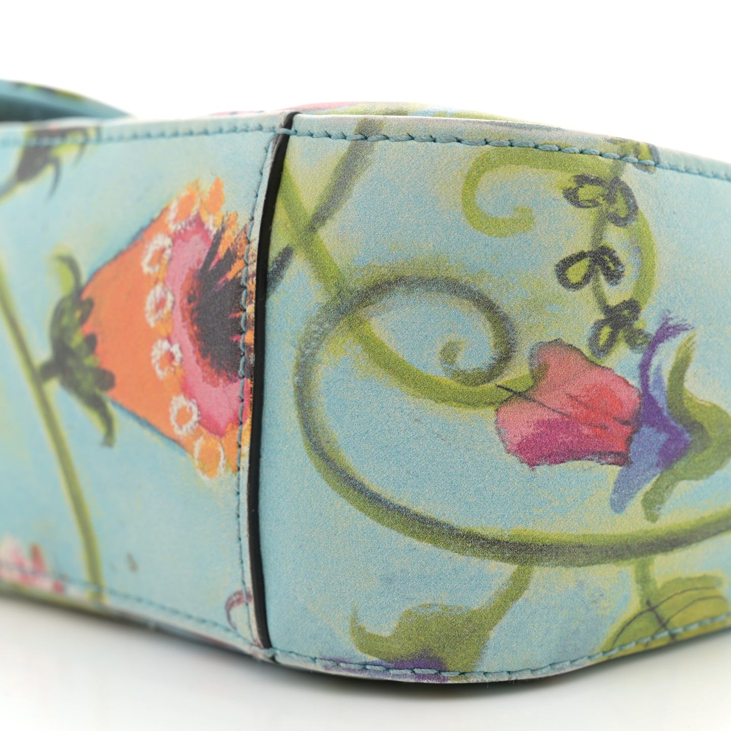 X UNSKILLED WORKER Calfskin Matelasse Flora Painted Small GG Marmont Shoulder Bag Cloudy Blue Multicolor