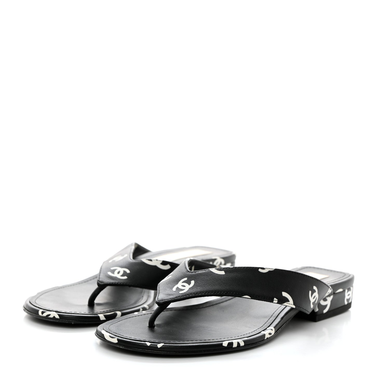 Printed Lambskin Coco Beach Thong Sandals 37 Black White