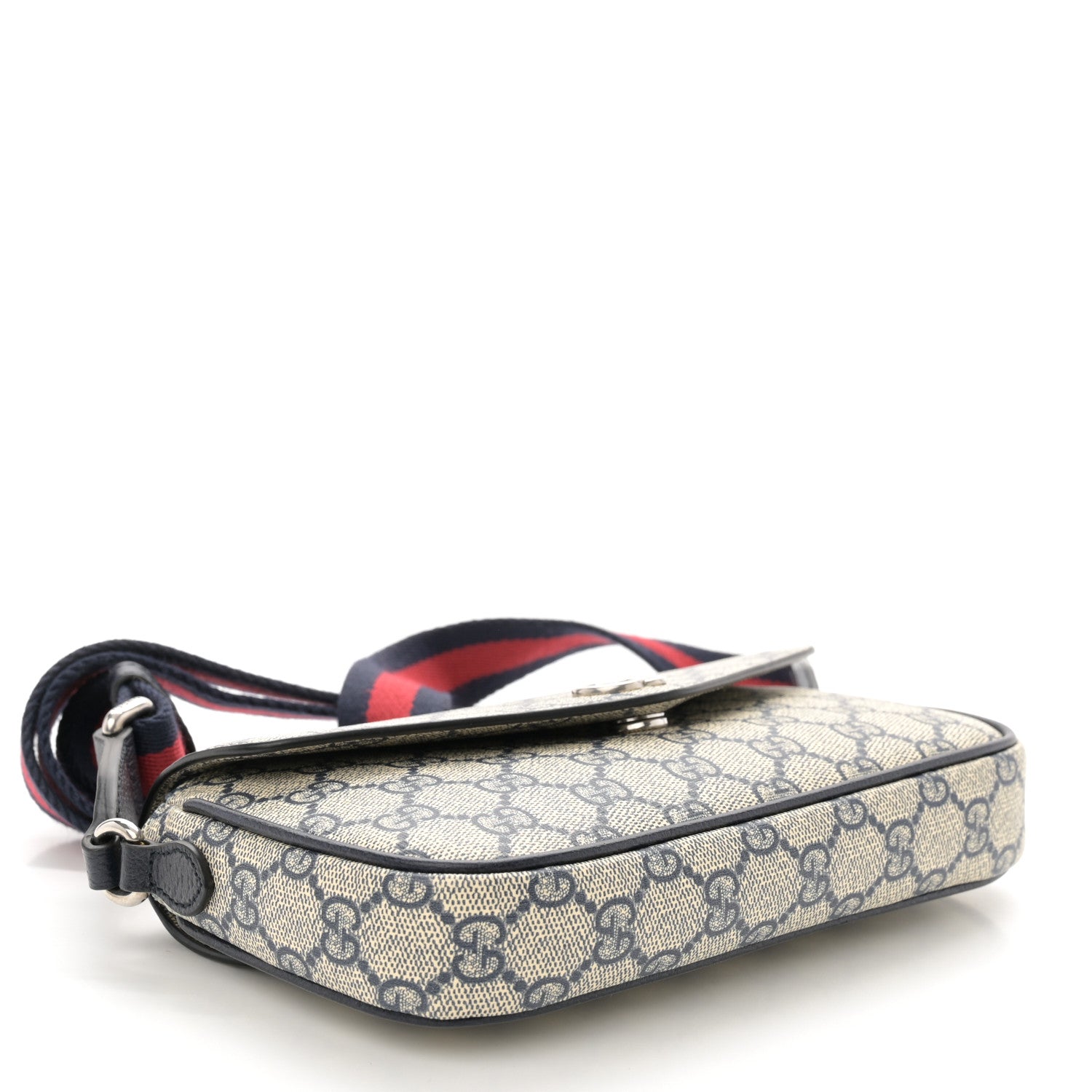 Gucci GG Supreme Monogram Textured Dollar Calfskin Web Mini Ophidia Envelope Shoulder Bag Beige Blue 4 of 10