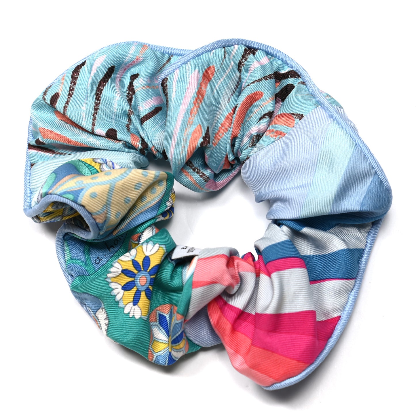 Silk Patchwork Claudia Scrunchie Bleu