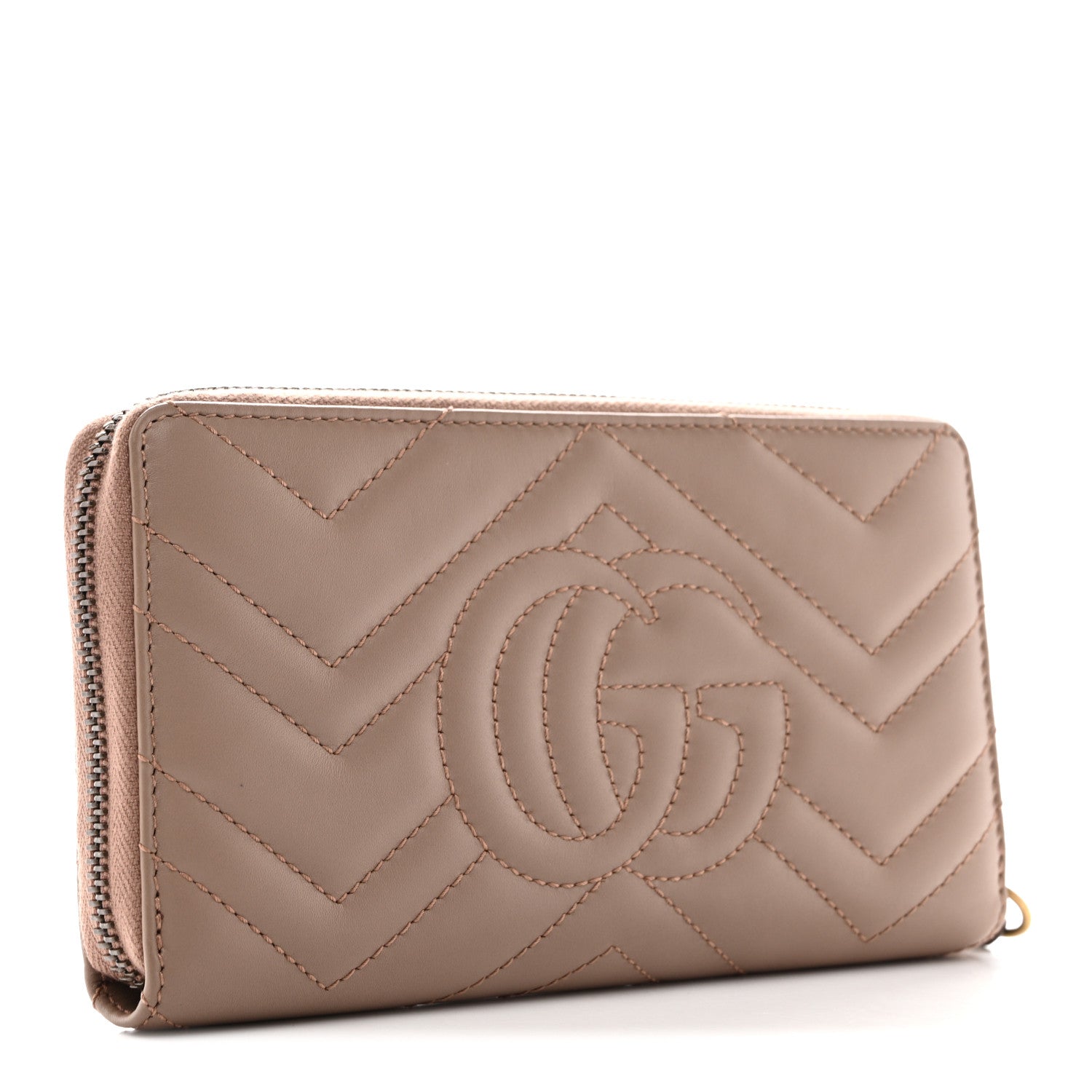 Gucci Calfskin Matelasse GG Marmont Zip Around Wallet Porcelain Rose 3 of 8