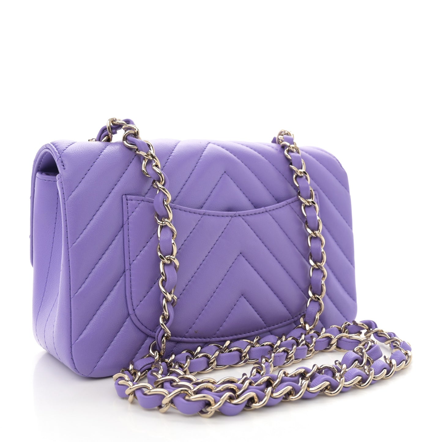Lambskin Chevron Quilted Mini Rectangular Flap Purple