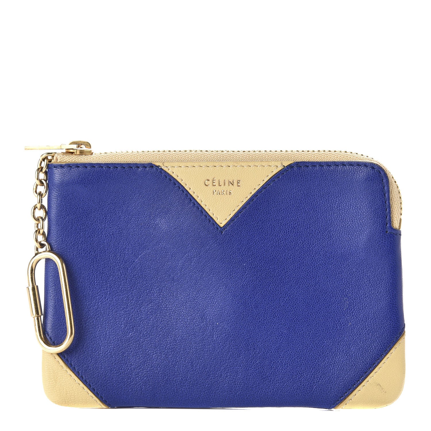 Celine Lambskin Bi-Color Coeur Coin Card Case Blue Beige 1 of 12