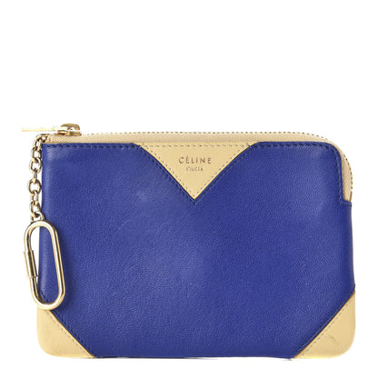 Celine Lambskin Bi-Color Coeur Coin Card Case Blue Beige 1 of 12