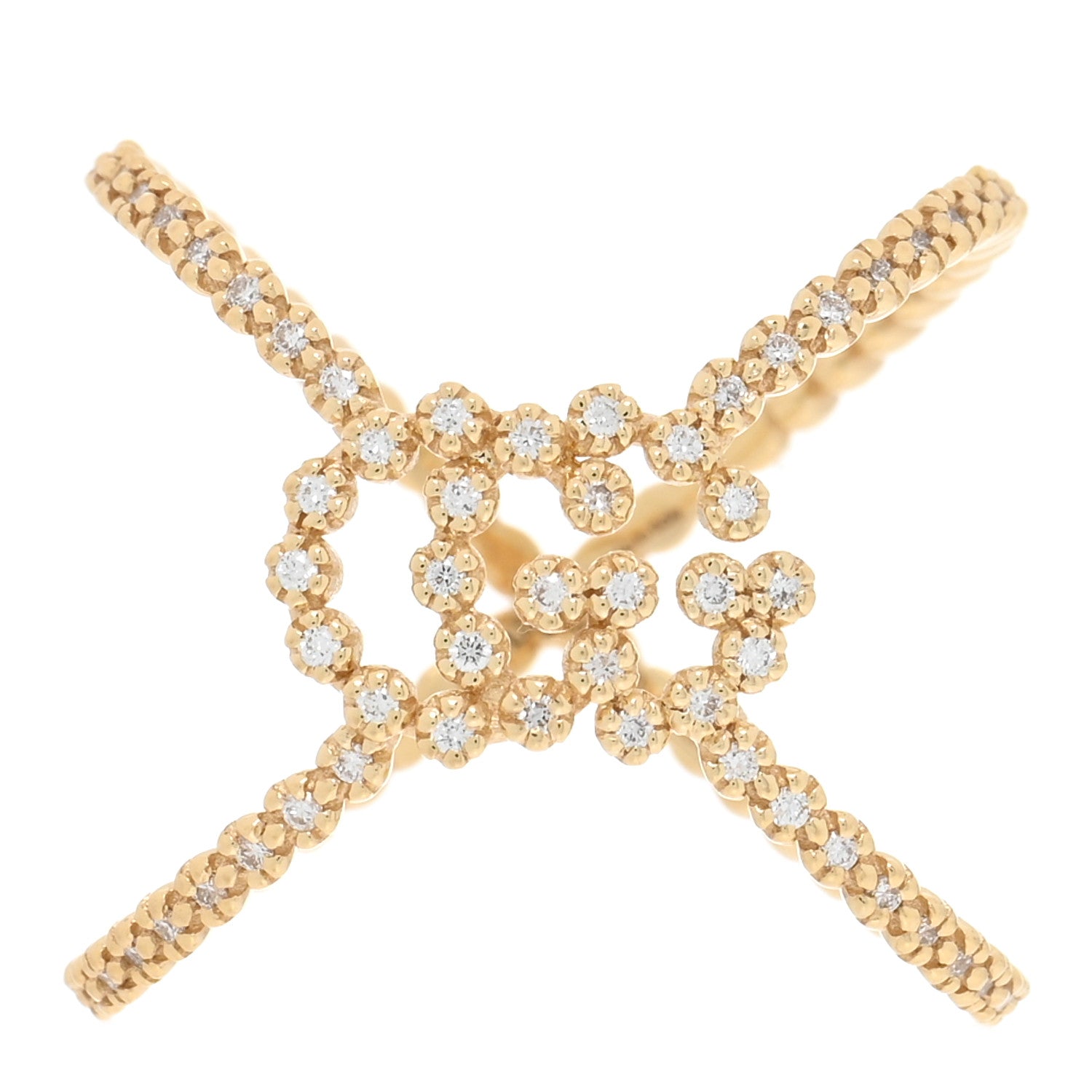 Gucci 18K Yellow Gold Diamond GG Running X Ring 50 5.25 1 of 4