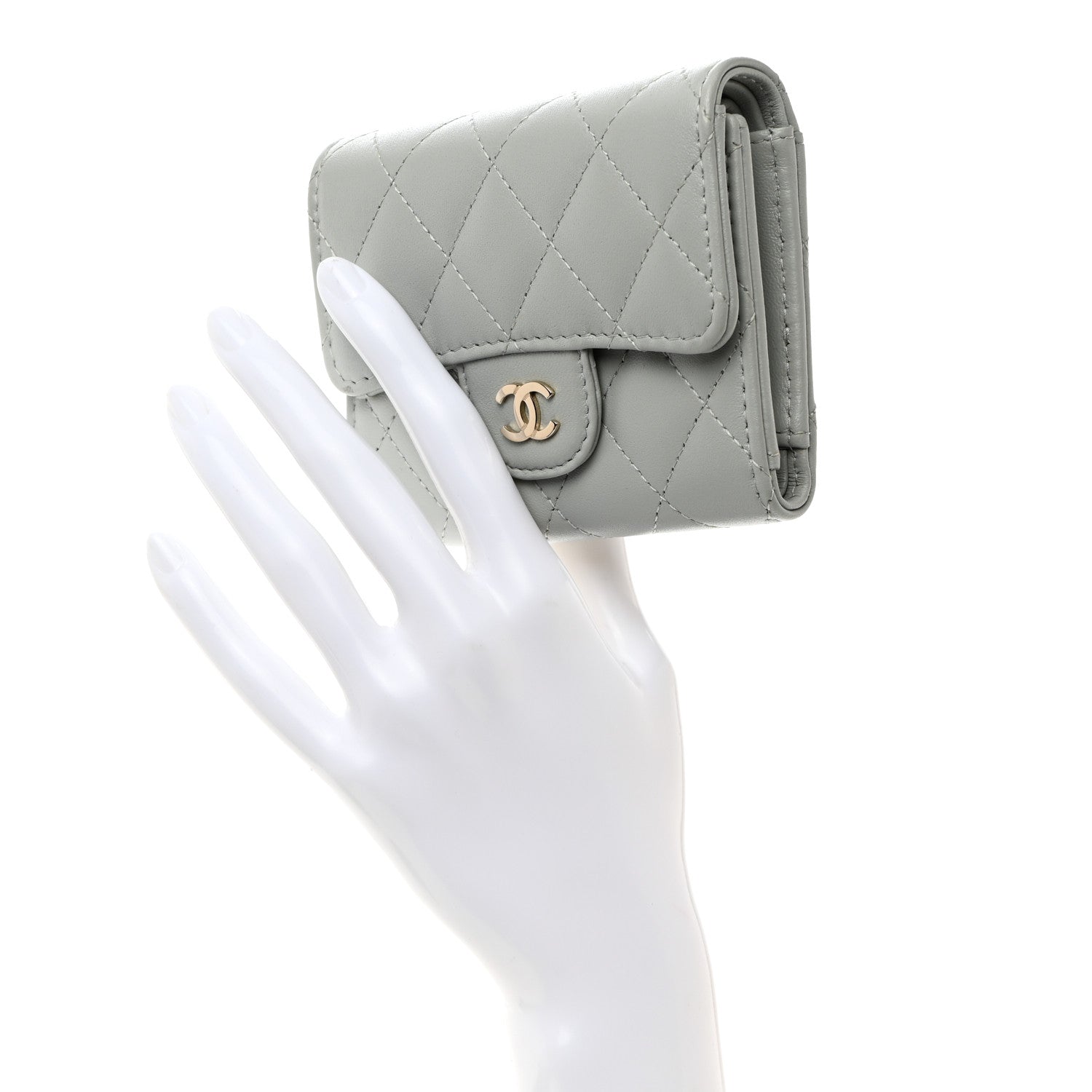 Chanel Lambskin Quilted Small Flap Wallet Grey 2 of 7
