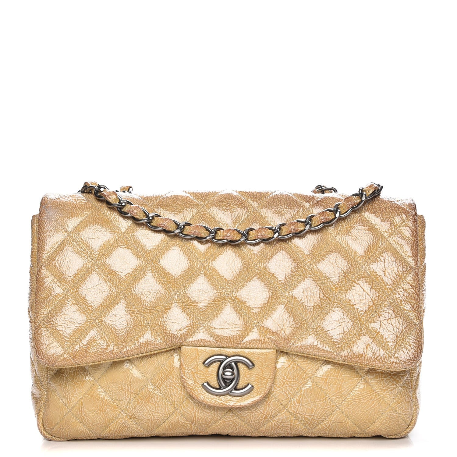 Chanel Crinkled Patent Quilted Jumbo Single Flap Light Beige 1 of 10
