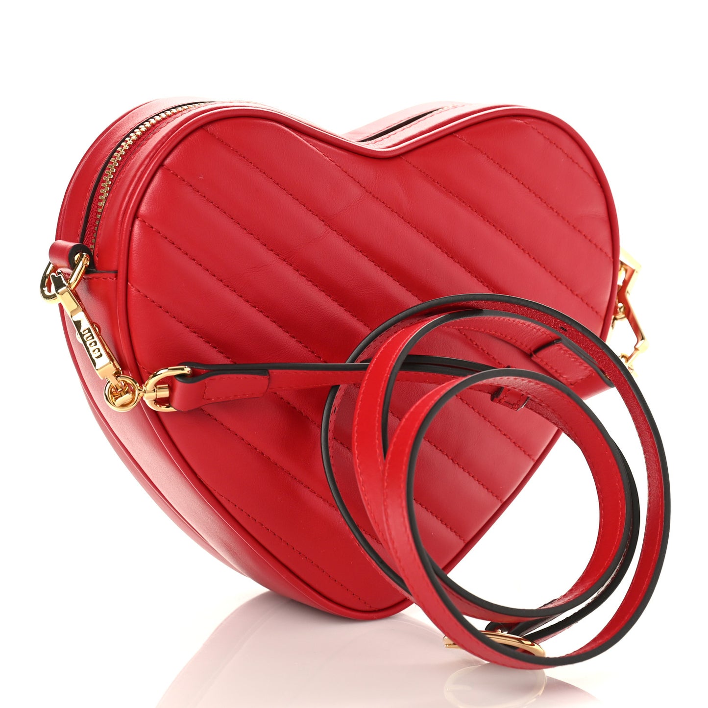 Calfskin Matelasse Diagonal Mini Interlocking G Heart Shoulder Bag Hibiscus Red