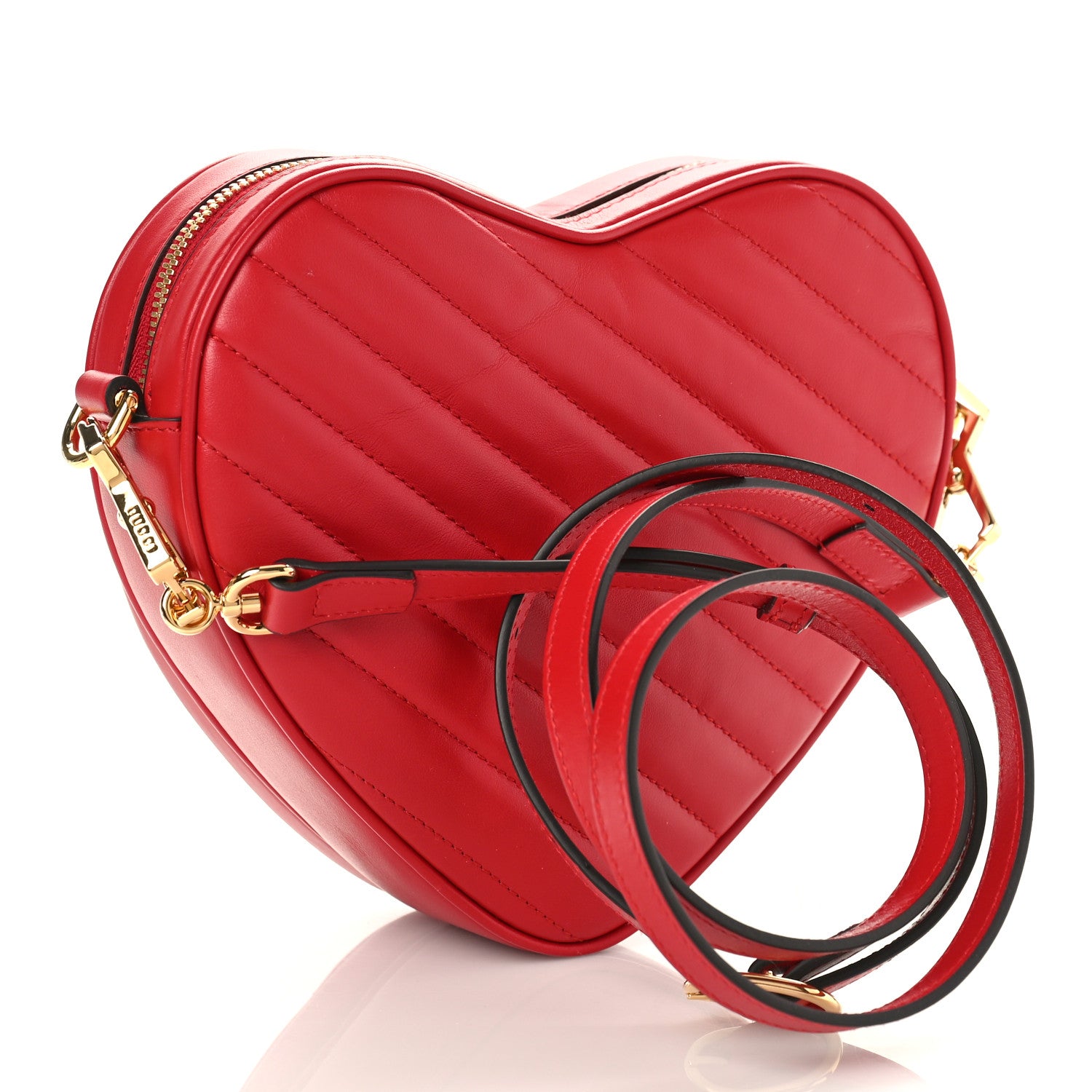 Gucci Calfskin Matelasse Diagonal Mini Interlocking G Heart Shoulder Bag Hibiscus Red 3 of 9