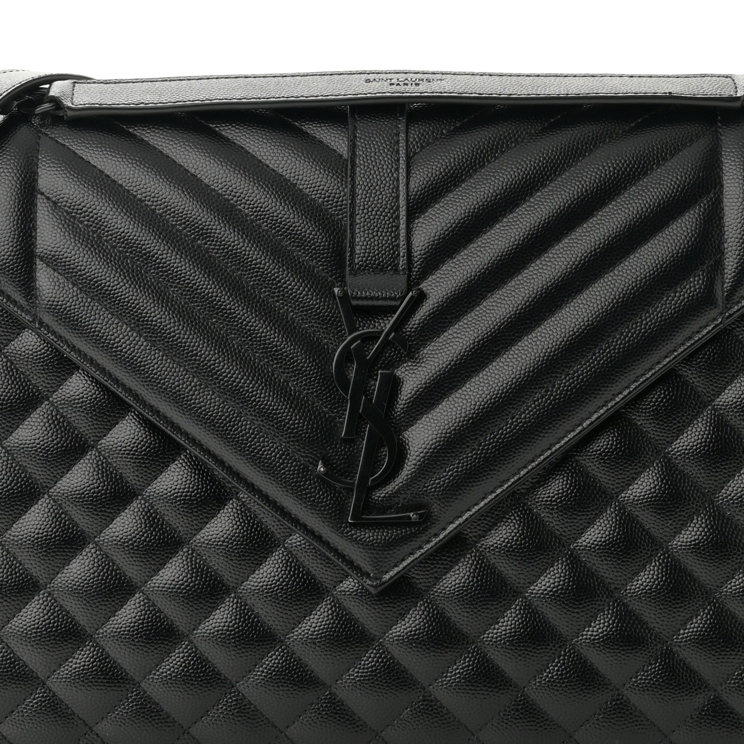 Saint Laurent Grain De Poudre Textured Mixed Matelasse Large Triquilt Monogram Monochrome Satchel Black 7 of 9