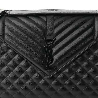 Saint Laurent Grain De Poudre Textured Mixed Matelasse Large Triquilt Monogram Monochrome Satchel Black 7 of 9