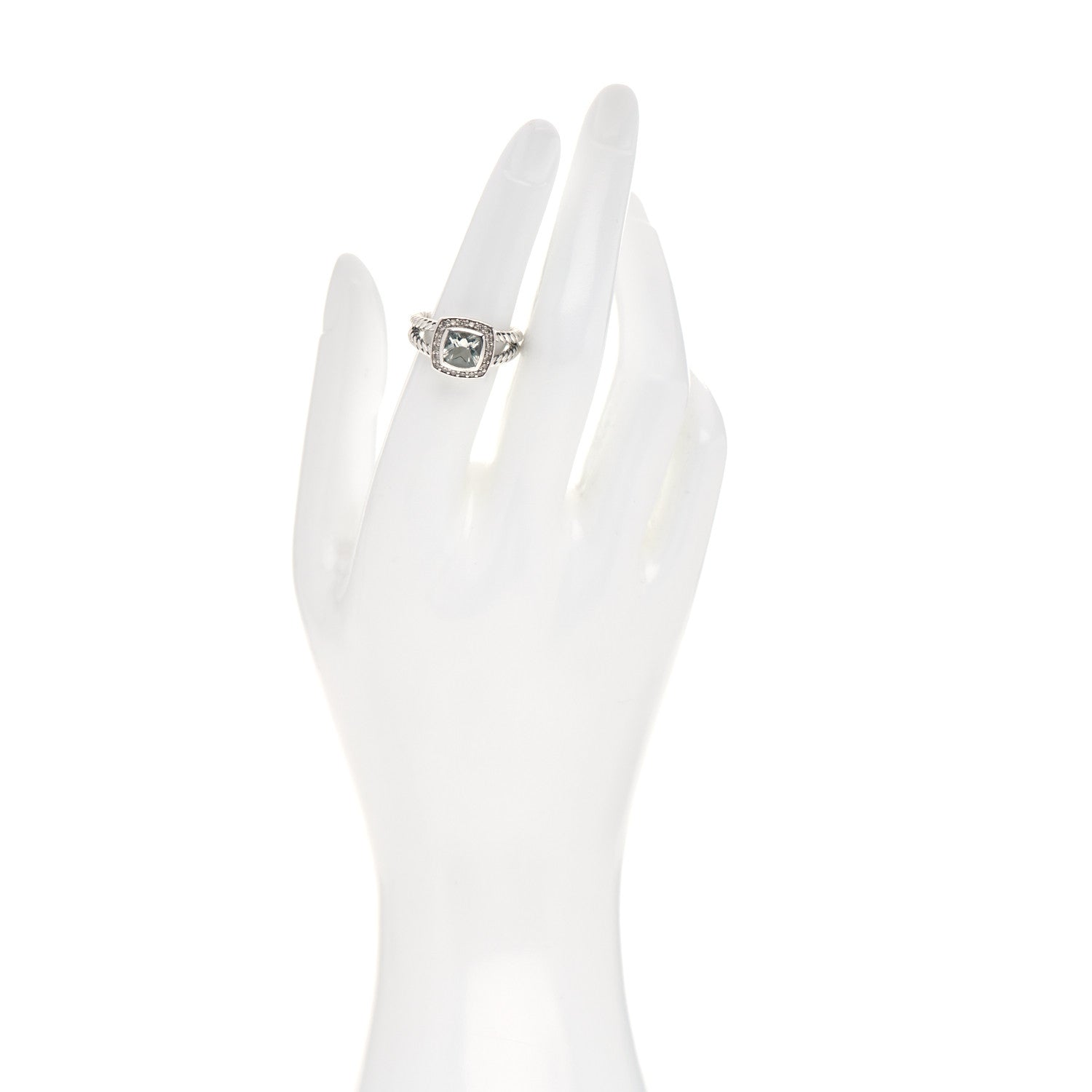 David Yurman Sterling Silver Diamond Prasiolite 7mm Petite Albion Ring 52 6 2 of 6