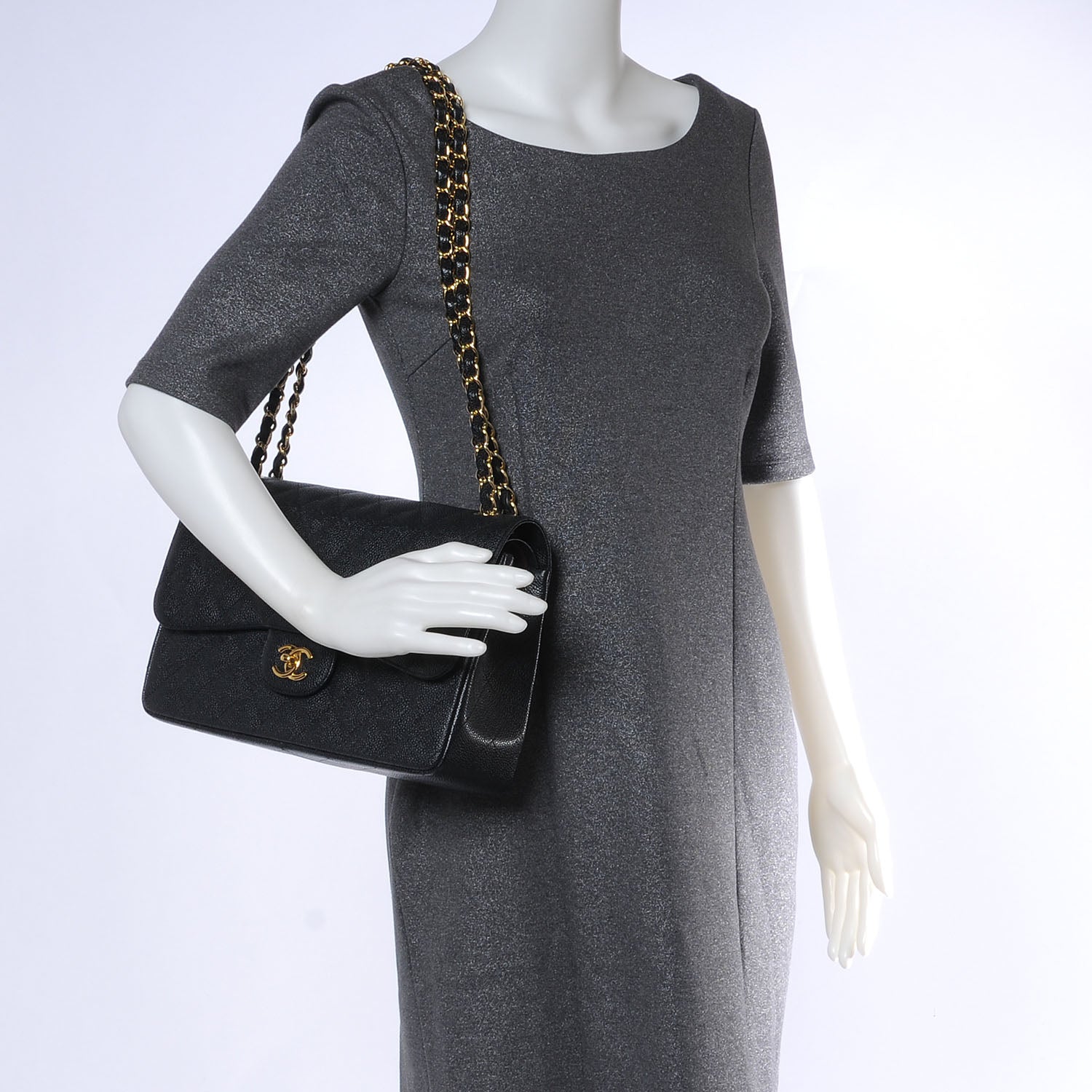 Chanel Caviar Quilted Jumbo Double Flap Black 2 of 8