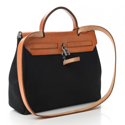 Hermes Toile Vache Calfskin Herbag PM 30 Black Natural 4 of 10