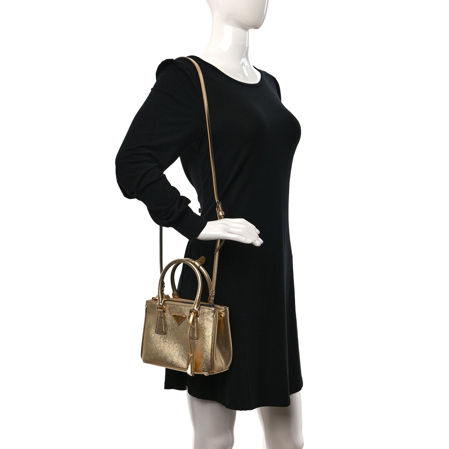 Saffiano Lux Mini Galleria Double Zip Tote Platino