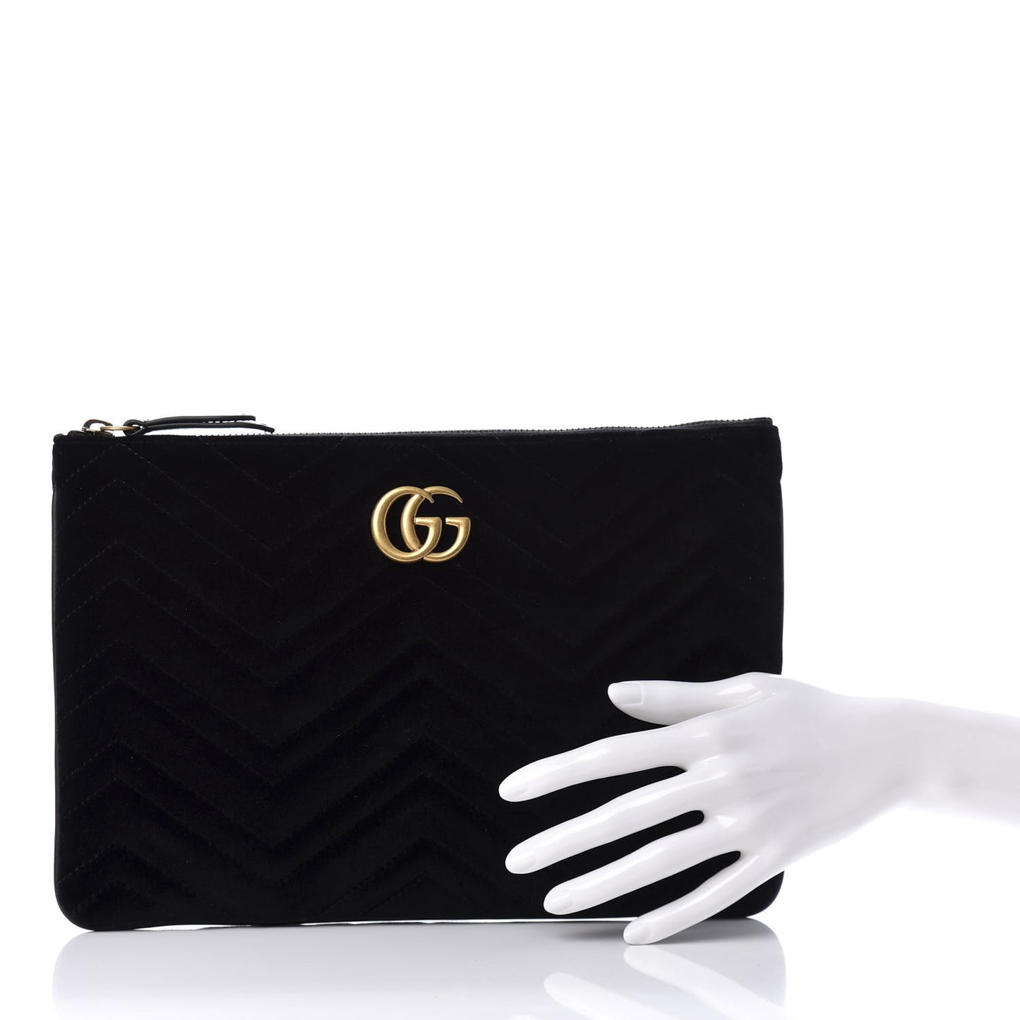Velvet Matelasse GG Marmont Zip Pouch Black