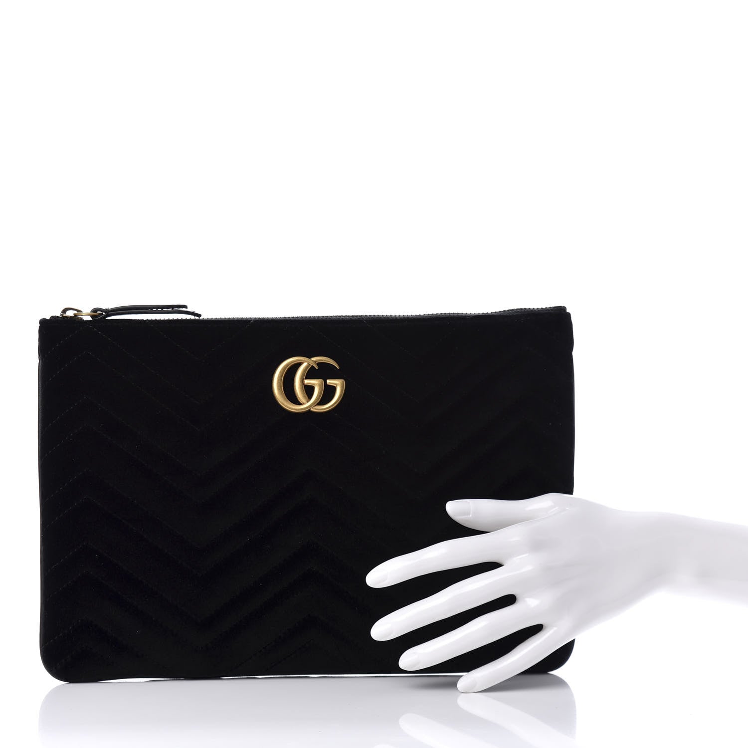 Gucci Velvet Matelasse GG Marmont Zip Pouch Black 2 of 9