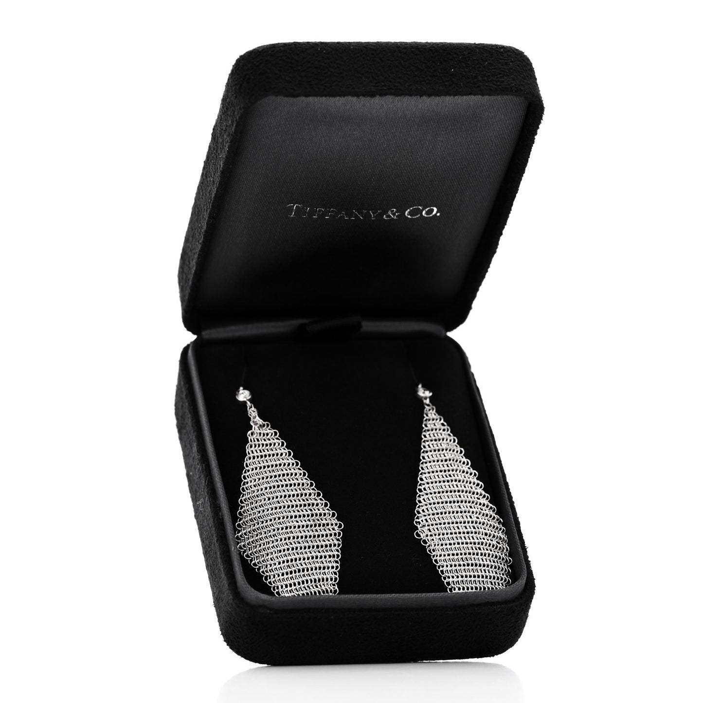Sterling Silver Diamond Elsa Peretti Mesh Earrings