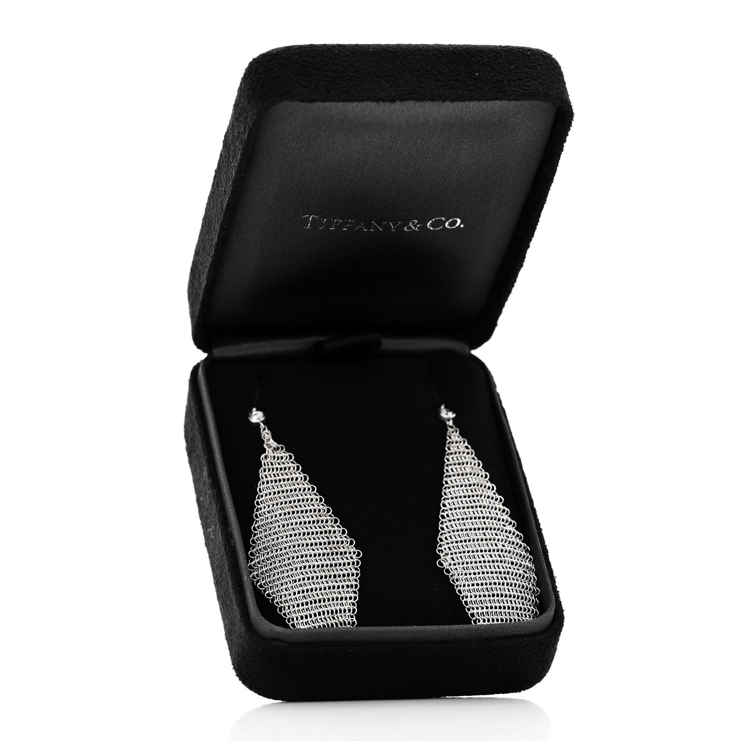 Tiffany Sterling Silver Diamond Elsa Peretti Mesh Earrings 5 of 5