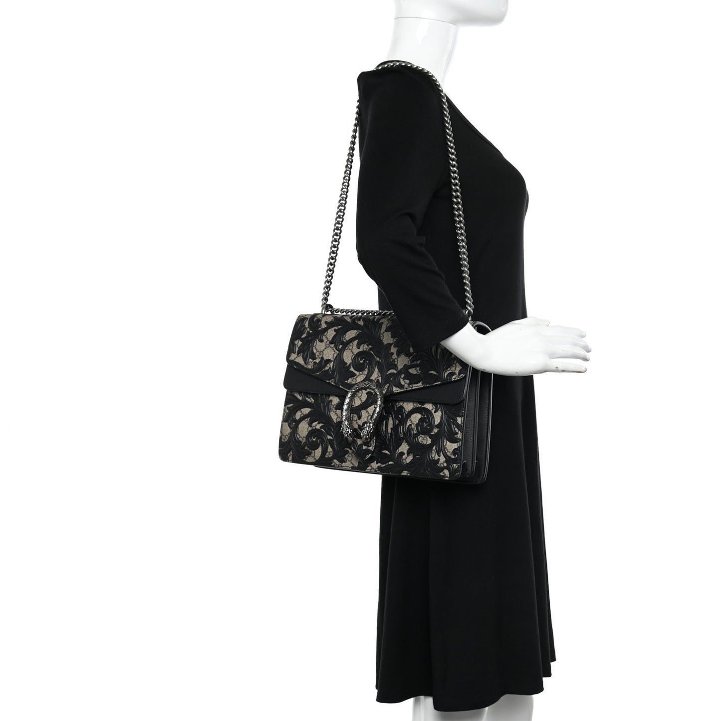GG Supreme Monogram Arabesque Medium Dionysus Shoulder Bag Black