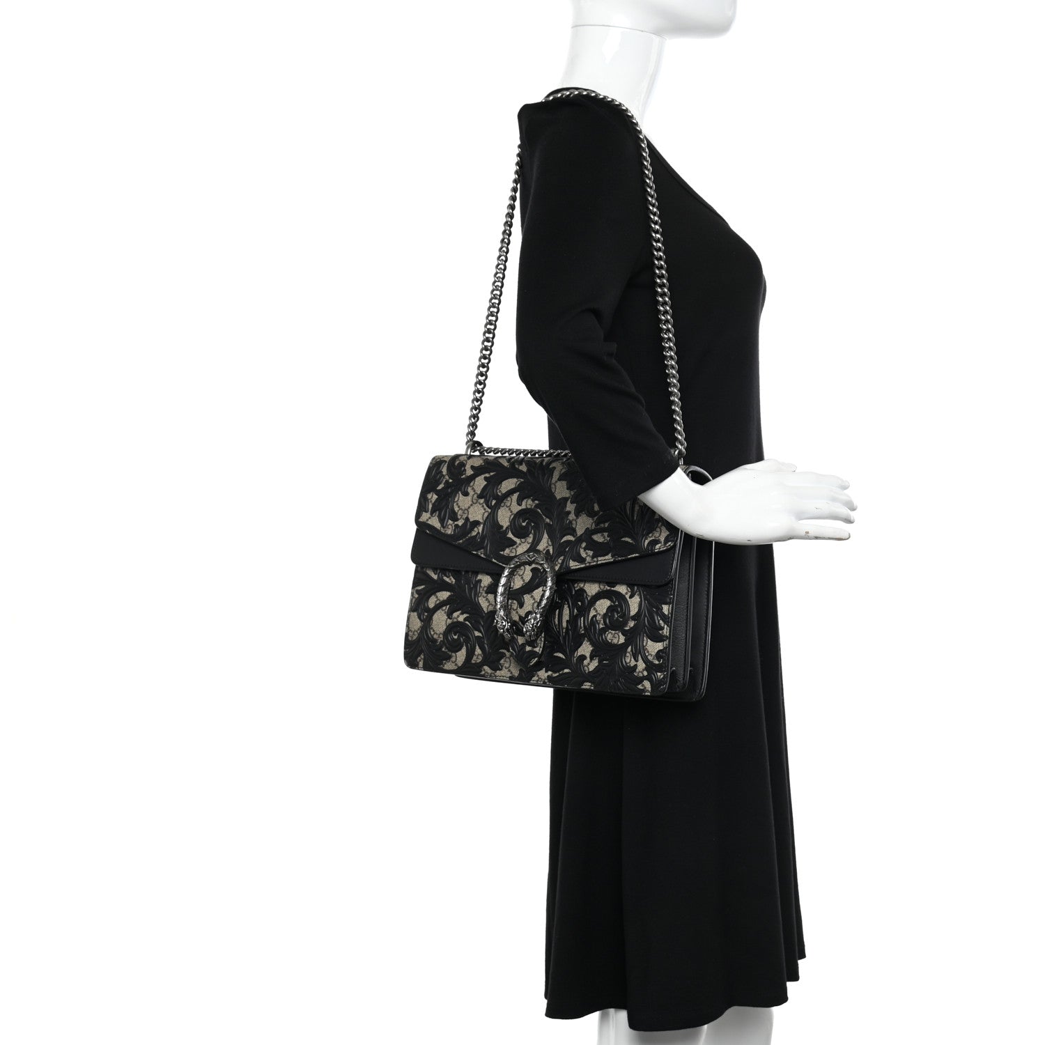 Gucci GG Supreme Monogram Arabesque Medium Dionysus Shoulder Bag Black 2 of 14