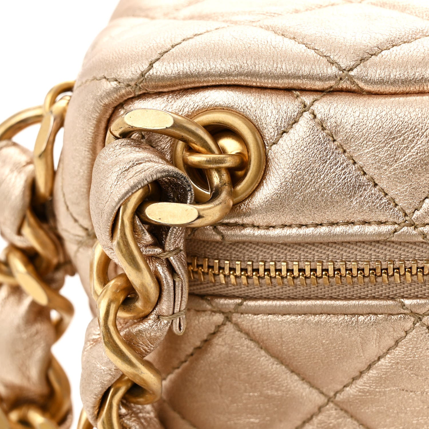 Chanel Metallic Lambskin Quilted Cube Chain Wristlet Case Gold 12 of 13